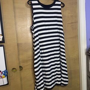 Time and Tru Black and White Striped Midi Tank Dress